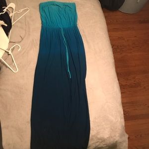 Strapless Ombré blue maxi dress